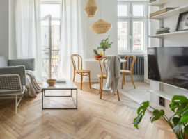 Parquetry engineered flooring in a scandinavian interior design