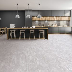 White wash coloured luxury vinyl tiles in a kitchen area